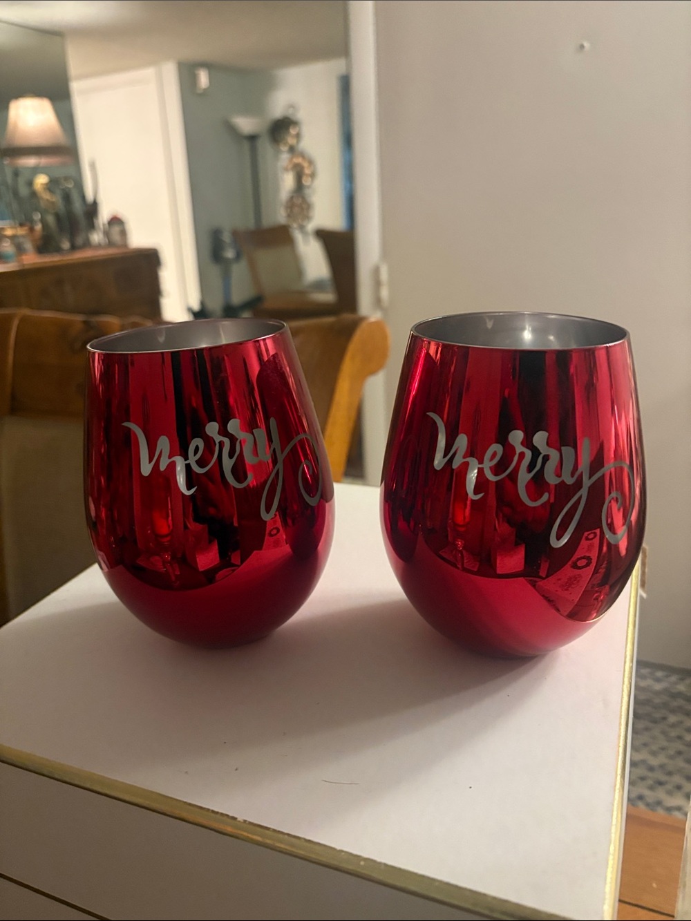 Merry Red Holiday Stemless Wine Tumblers - Set of 2
